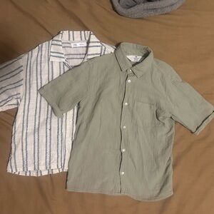 Zara Kids texture Button Down short sleeve Shirt & H&M Green Shirt, size 7/8